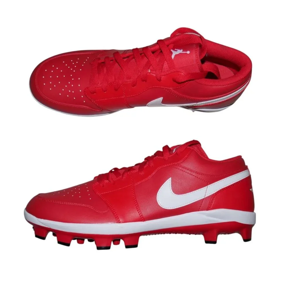 Nike Air Jordan 1 Retro Low Baseball Cleats Mens size 15  Varsity Red White New!
